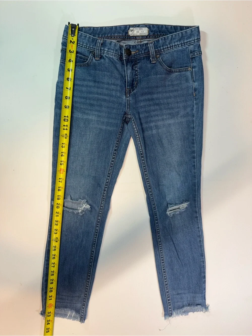 Free People Mid Blue Distressed Skinny Jeans